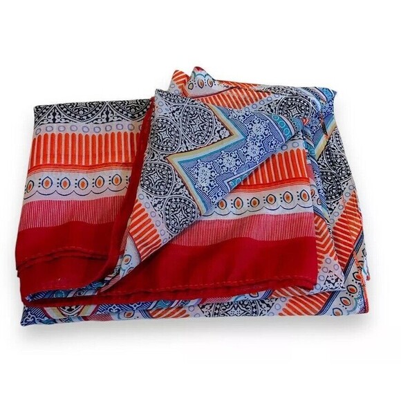 Red & Blue Paisley Rectangular Scarf 44.5" X 64" Women Blanket Scarve - Picture 2 of 5